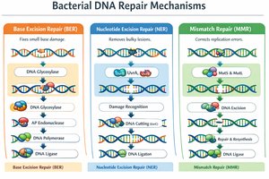 Bacterial DNA repair mechanisms: BER, NER, MMR