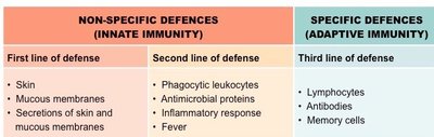 Comparison of non-specific and specific defenses