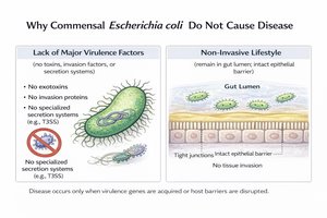 Why commensal E. coli do not cause disease