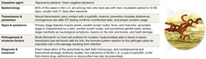 Table summarizing syphilis features