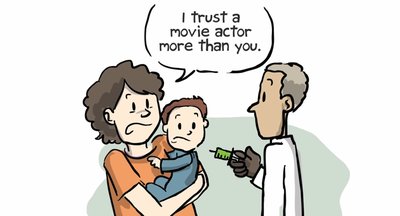 Cartoon illustrating public mistrust in vaccines
