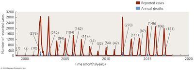 Human West Nile neuroinvasive infections and deaths in the U.S.