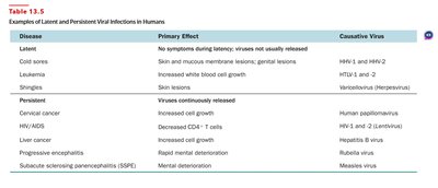 Examples of Latent and Persistent Viral Infections in Humans