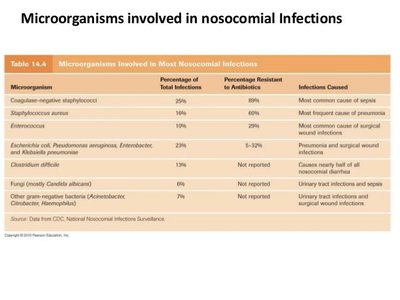 Table of microorganisms involved in nosocomial infections