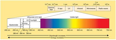 Radiant energy spectrum including UV and gamma rays