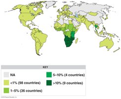 Distribution of HIV infection and AIDS worldwide