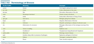 Table of disease terminology
