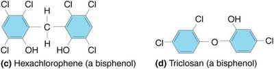 Structures of hexachlorophene and triclosan