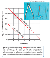 Logarithmic plotting of microbial death rate