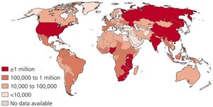 Global distribution of HIV/AIDS