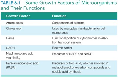 Table of growth factors and their functions