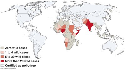 Reports of naturally occurring polio in 2009 (world map)
