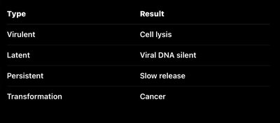 Table of possible results of viral infections