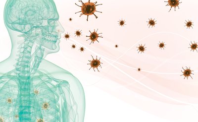Illustration of airborne pathogens entering a human host