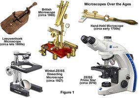 Microscopes over the ages, including Leeuwenhoek's microscope
