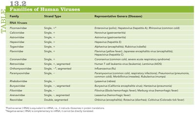 Table of RNA virus families