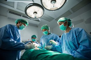 Surgical team as example of iodine antiseptic use