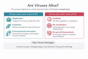 Table comparing traits of life in viruses