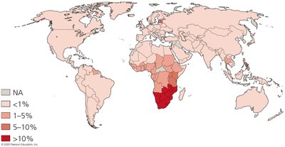 Global distribution of HIV/AIDS