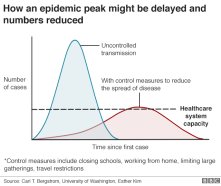 Graph showing epidemic peak reduction with control measures