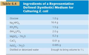 Table of defined medium ingredients for E. coli