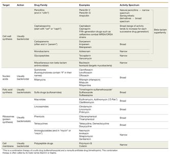 Table of antibacterial drug families and their targets