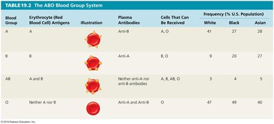Table of ABO blood group system