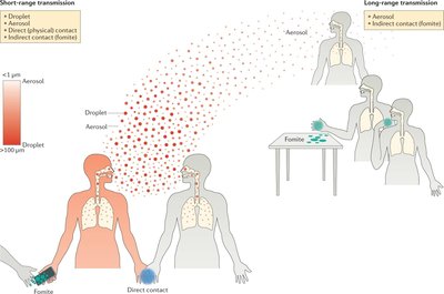 Transmission routes of respiratory infections: droplets, aerosols, fomites