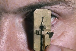 Person using a Leeuwenhoek microscope