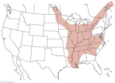 US distribution map of Blastomycosis endemic areas