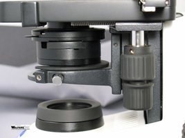 Microscope iris diaphragm lever and stage adjustment knob