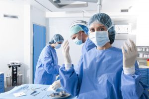 Aseptic surgery techniques in an operating room
