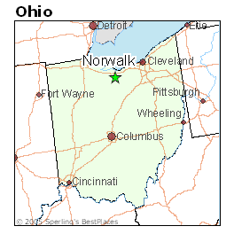 Map showing Norwalk, Ohio, origin of Norwalk virus
