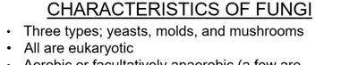 Characteristics of fungi