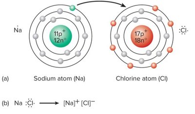 Sodium and chlorine atoms forming ions