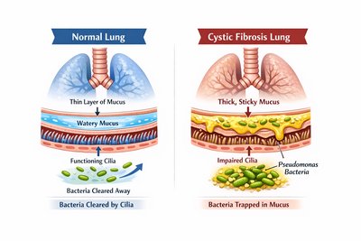 Comparison of normal lung and cystic fibrosis lung with Pseudomonas infection