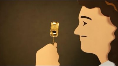 Illustration of Anton van Leeuwenhoek observing microbes