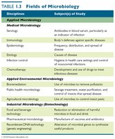 Fields of Microbiology (table 1.3 part 2)