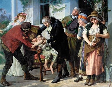 Jenner's smallpox vaccination experiment painting