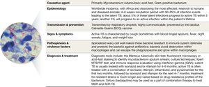 Tuberculosis disease snapshot table