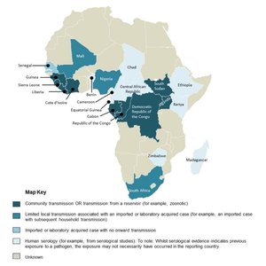 Map of Ebola outbreaks in Africa