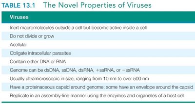 Table of the novel properties of viruses