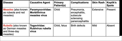 Measles vs. Rubella comparison table