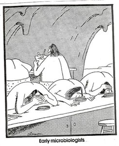 Cartoon of early microbiologists