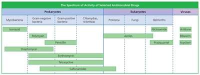 Spectrum of activity of selected antimicrobial drugs