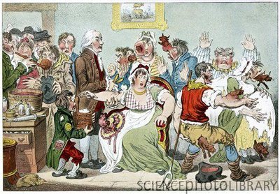 Historical cartoon of early vaccination