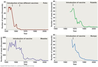Graphs showing reduction in disease cases after vaccine introduction