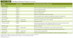 Table: Families of Human Viruses (RNA viruses)