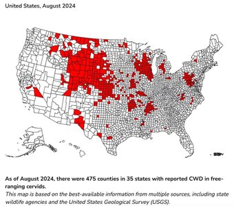 CWD distribution in US, August 2024