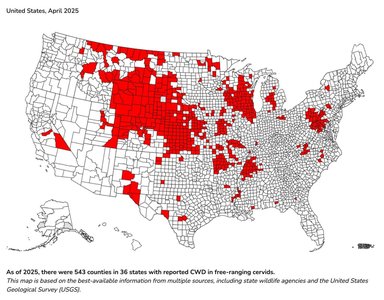 CWD distribution in US, April 2025